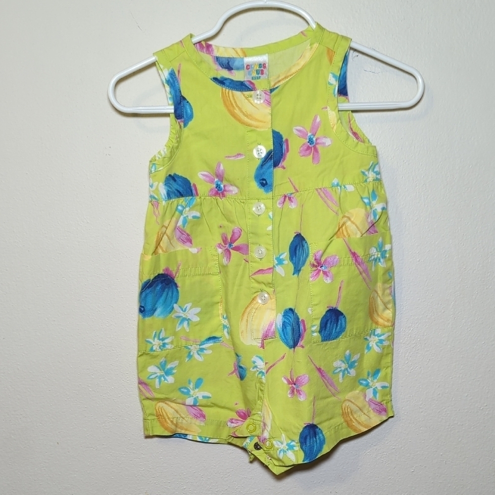 Class Club Baby Colorful Romper Green Floral Button-Front Vintage Size 9m